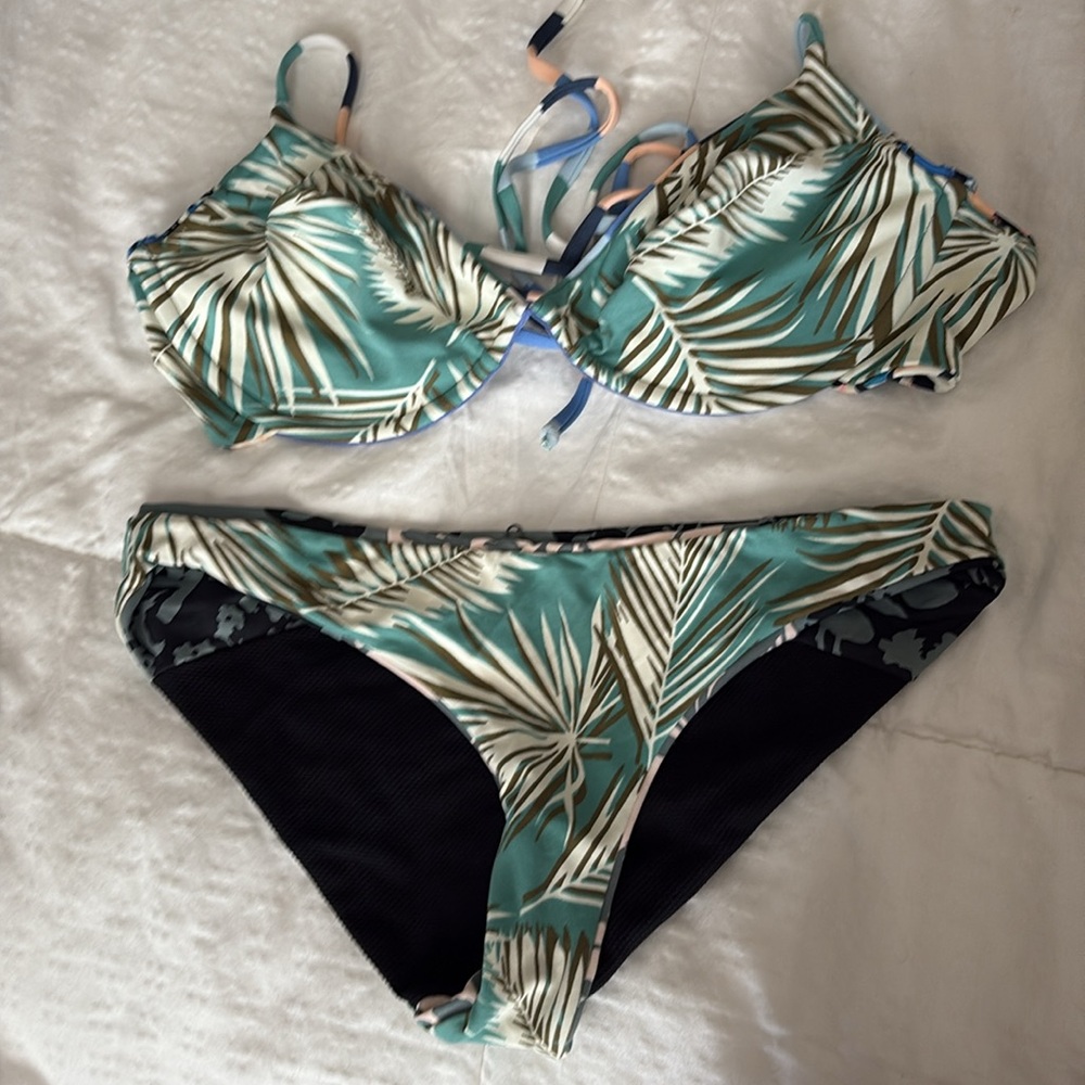 Maaji Teal and Black Palm Bikini
